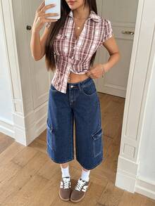 Rivivi Women's Casual Everyday Flap Pocket Loose Fit Jeans - Blue - View 7