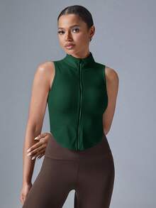 VARSIVA 女士休闲运动无袖黑色立领上衣 - 墨綠色 - 查看 5