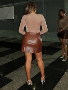 Maria Perezxox Elegancka, dopasowana spódnica imprezowa w stylu vintage z kieszeniami i metalowymi guzikami, odpowiednia na każdą porę roku, Święto Dziękczynienia, Nowy Rok, Walentynki, zimę, brązowa mini spódniczka - Kawowy brązowy - Zobacz 2