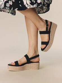Styleloop Sandalias de plataforma y cuña de cuerda trenzada para mujer, estilo de vacaciones BOHO Chic, atuendo retro de música country americana para festival - Negro 4 - Ver 4