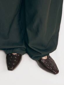 Mnmlis 女士复古英伦风穆勒鞋，春夏新款时尚百搭休闲黑色平底一脚蹬鞋，适合圣诞节户外穿着 - 咖啡棕 - 查看 5