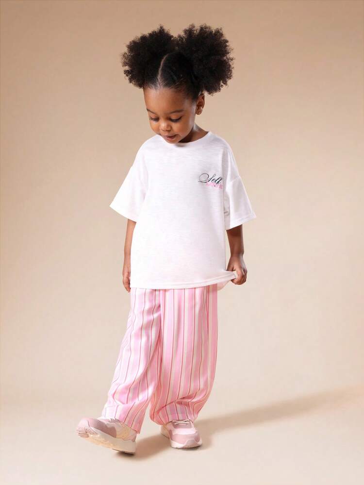 Script Tee With Striped Palazzo Set