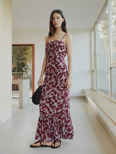 Nöista One Shoulder Midi Length Dress With Ruffle Detail.