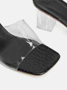 Glitzique New Fashion Crystal High Heel Pumps, Thick Heel Mesh Design Summer Sandals For Women, Party Shoes - Black - View 5