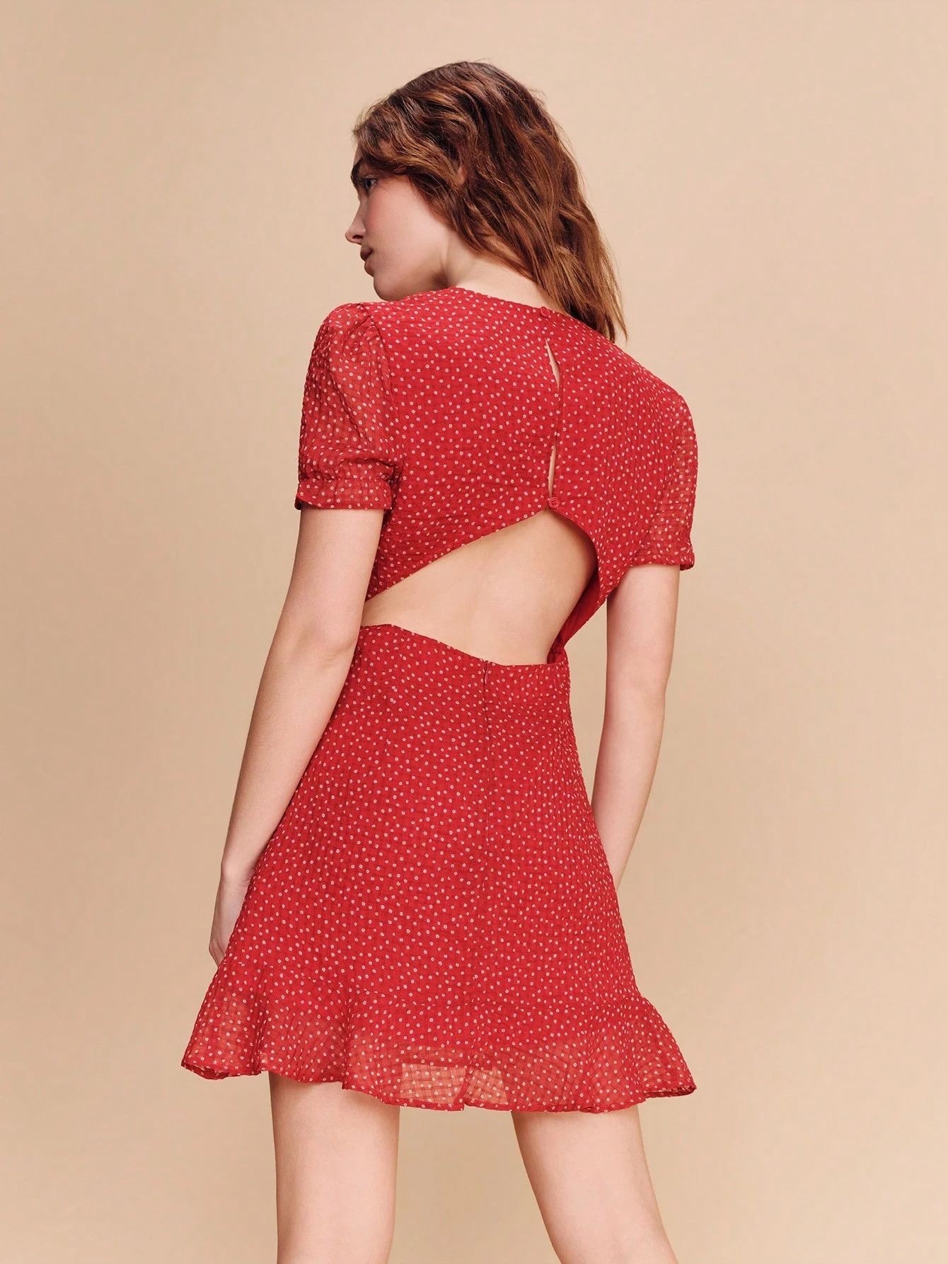 Cute Style Red Floral Print Mini Dress With Back Cut-Out Spring Summer French Style Parisian Style Red Short Dress Red Polka Dot Dress Dresses For Women Mini