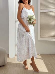 SHEIN Simple Print Sleeveless Nursing Dress - White - View 5