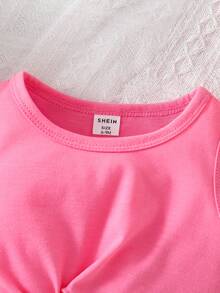 SHEIN Vintaside Kids Toddler Striped Tank Top T-Shirt And Shorts Set, Summer - Pink - View 4