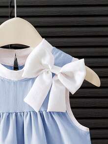 Elladie kids Vestido sin mangas de estilo vacacional, suelto y de unicolor elegante para niñas en verano - Azul - Ver 5