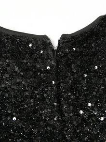 GlowEve Women's Elegant Sequin & Knitted Fabric Patchwork Ruched Bodycon V-Neck Dress, Slimming Fit,Going Out - Black - View 6