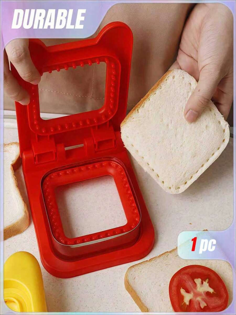 不锈钢三明治切割器和封口机、塑料手柄修边器三明治机、适用于午餐盒的金属面团压机、烘焙工具、厨房小工具 - 紅色 - 查看 1