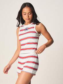 MISSGUIDED Striped Two Piece Set Crop Tank Top With Matching High Rise Shorts Summer Lounge Co Ord Sleeveless Casual Outfit - Multicolor - View 4