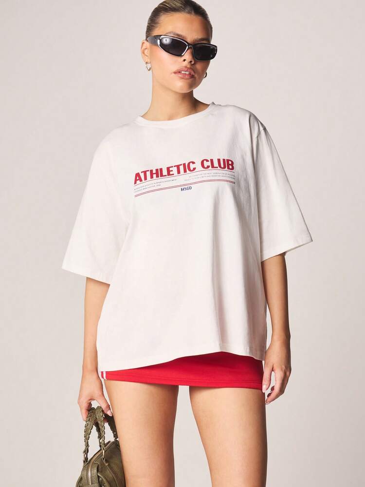 MISSGUIDED T-shirt oversize à slogan graphique avec imprimé club athlétique, manches courtes, col ras-du-cou, mélange de coton, Top casual streetwear pour le printemps et l'été