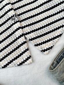 SHEIN Áo croptop dệt kim họa tiết sọc ôm sát dành cho thiếu nữ, xẻ tà phía trước, khóa kim loại và nơ trang trí, trang phục thường ngày thanh lịch cho kỳ nghỉ xuân/hè. - Nhiều màu - Xem 6