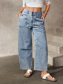 EMERY ROSE 女士休闲宽松牛仔裤，带口袋 - 藍色 - 查看 5