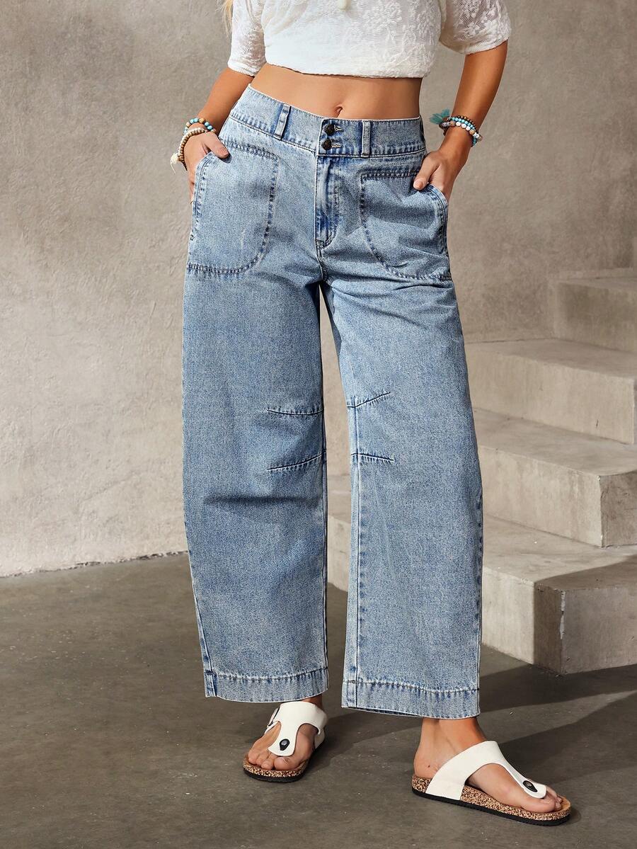 EMERY ROSE Women's Casual Loose Fit Jeans With Pockets - Blue - View 1