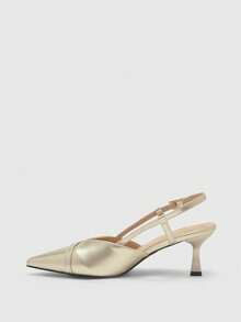 CUCCOO BIZCHIC Tacones altos de mujer con puntera puntiaguda, hebilla y decoración - Dorado - Ver 8