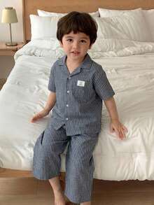 DAZY Toddler Boys' Striped Short Sleeve Pajama Set - Grey - View 5