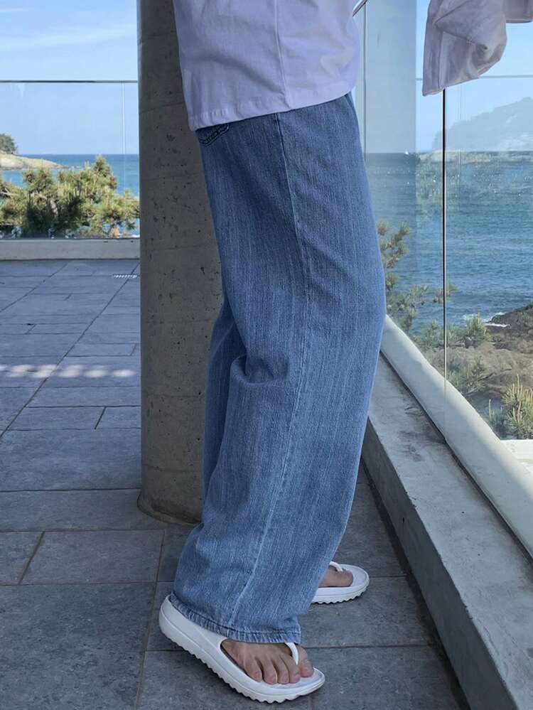 Men's Blue Washed Vintage Denim Jeans, Spring