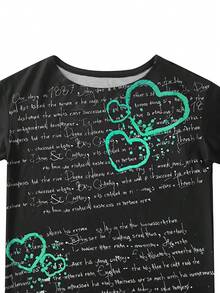 Lalippa Women's Slogan & Heart Print Loose Casual Short Sleeve T-Shirt - Multicolor - View 4