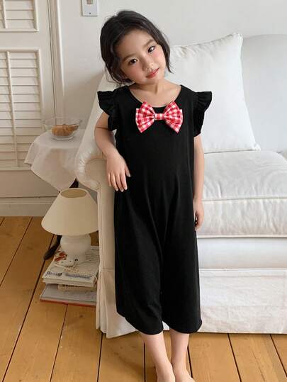 DAZY Young Girl Summer Casual Butterfly Decor Jumpsuit Loungewear