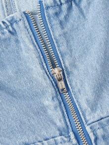 SHEIN MOD Women's Denim Bib Pants And Jumpsuit Suspender Matching Piece Romper, Blue - Light Wash - View 3