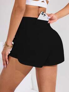 Velisys Velisys Solid Color High Waist Asymmetric Hem Sports Shorts, Spring/Summer - Multicolor - View 6