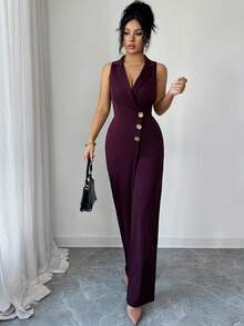 Elenzga Quần len liền thân thanh lịch mùa hè dành cho nữ - Màu đỏ tím - Xem 5