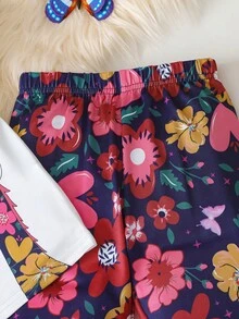 SHEIN Conjunto De Camiseta Y Pantalón Con Estampado De Jirafa Y Flores Para Niña Joven - Multicolor - Ver 6