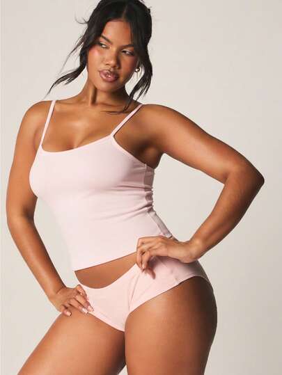 MISSGUIDED Ribbed Knit Cami Tank Top And Shorts Lounge Set With Thin Straps Cross Back Detail Soft Pajama Co-Ord