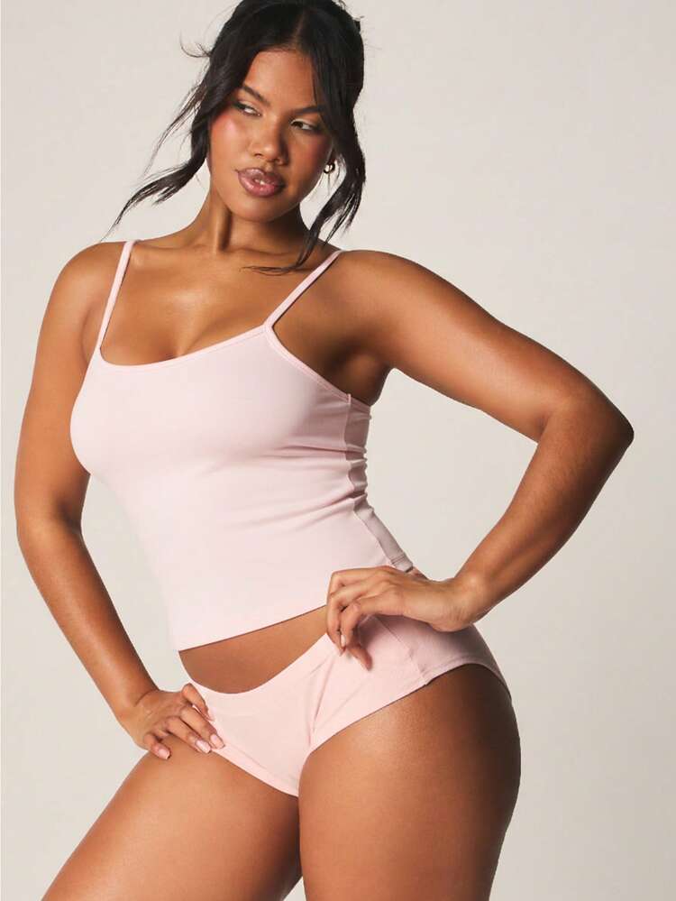 MISSGUIDED Ribbed Knit Cami Tank Top And Shorts Lounge Set With Thin Straps Cross Back Detail Soft Pajama Co-Ord