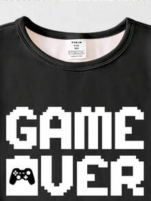 1set Tween Boys Video Game Allover Print Knit Snug Fit Short Sleeve Top And Pants Pajama Set - Black - View 5