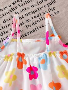 SHEIN Elladie kids 女童彩色碎花吊带背心和短裤套装，夏季透气舒适，适合外出穿着，活泼可爱 - 白色 - 查看 7