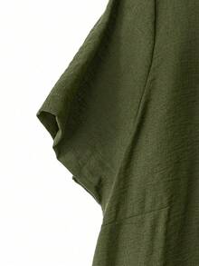 Linhara Vestido casual con botones y bordados para tallas grandes - Verde Oliva - Ver 4
