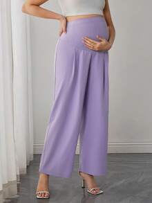 Momance Pantalones casuales de maternidad de unicolor, pantalones rectos con soporte para el vientre - Púrpura malva - Ver 4