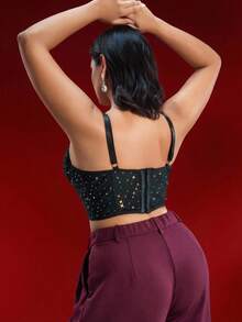 EmpressEnvy 大码黑色水钻装饰无钢圈文胸 - 黑色 - 查看 2