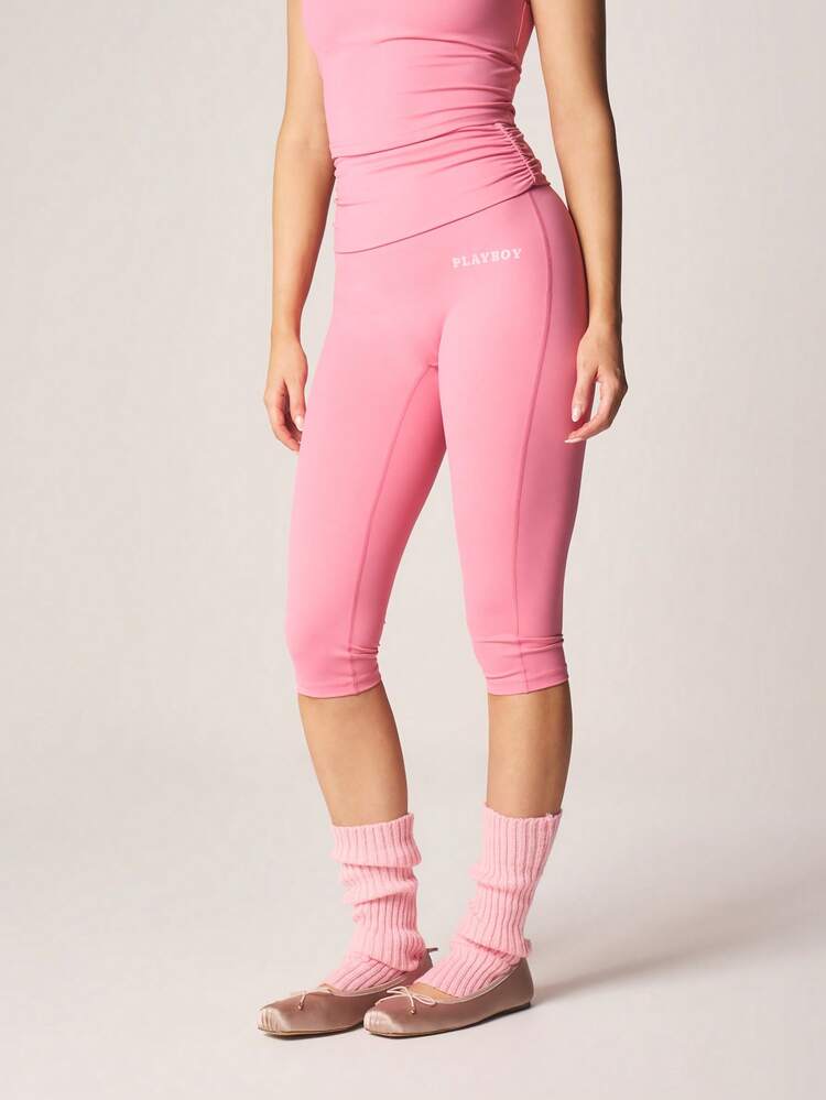 Missguided x Playboy Leggings corsaire taille haute avec taille pliée et détails de fronces sur les côtés pour le yoga et les activités de fitness