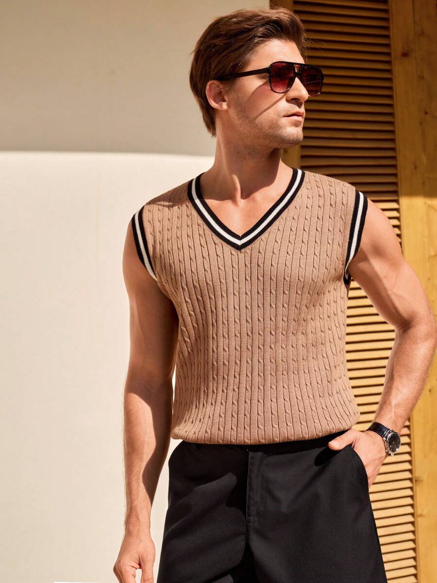 Manfinity CityGents Chaleco de punto trenzado casual para hombre - Camel - Ver 1