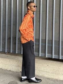 Ngobest Haus Ngobest Haus 男士条纹印花纽扣前休闲长袖衬衫，秋季 - 橘色 - 查看 7