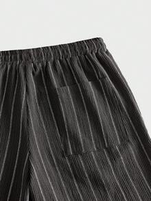 OTTIMOZO Men's Summer Casual Vacation & Commute Striped Print Drawstring Waist Shorts - Dark Grey - View 4