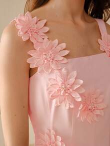 MOTF PREMIUM WOMEN'S SOLID APPLIQUE FLARE HEM DRESS - Pink - View 2