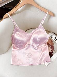 Elenzga Débardeur en jacquard d'été pour femmes, nouveau style chinois élégant et ajusté - Rose bonbon - Voir 1
