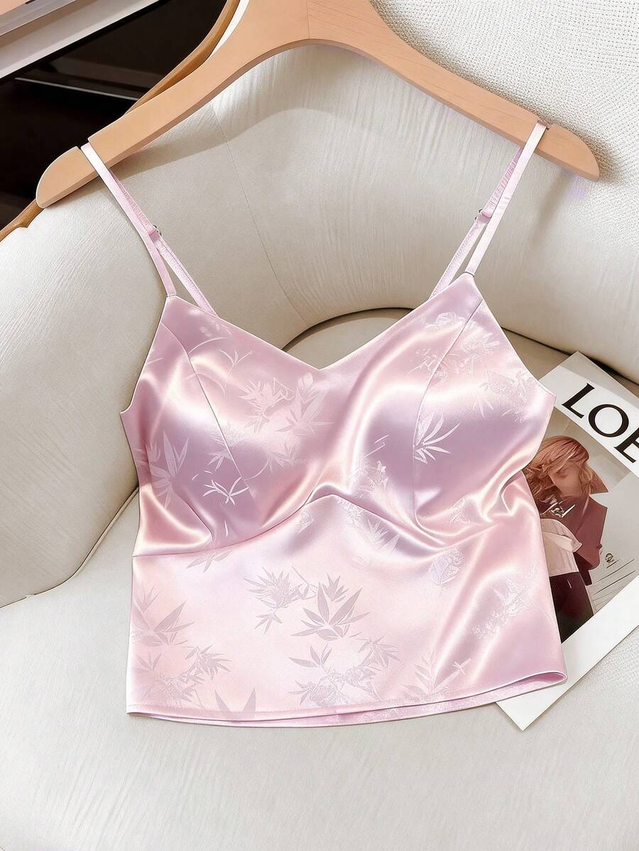 Elenzga Débardeur en jacquard d'été pour femmes, nouveau style chinois élégant et ajusté - Rose bonbon - Voir 1