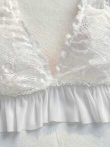 PetitDoll 两件套蕾丝撞色网纱性感内衣套装，婚礼季 - 白色 - 查看 5