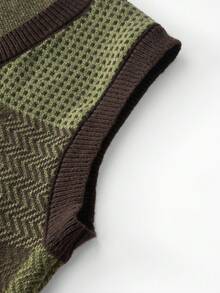 Chillumni Men's Casual Contrast Plaid Knit Vest, Spring/Autumn Olive Green Top Men Men's Sweater Vest Green Vest Men - Multicolor - View 5