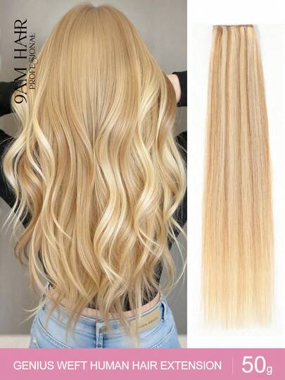 Invisible Genius Weft 真人发接发 真人发廊品质头发 易于造型，适合所有发质和日常佩戴 可随处剪裁 不脱落、不散开、不回头、不刺激头皮 蜂蜜金色浅金色 S27/613#