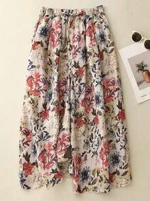EMERY ROSE Quần dài nữ cỡ lớn in họa tiết hoa thanh lịch, dáng rộng, thích hợp cho kỳ nghỉ, quần dài in hoa cho nữ. - Nhiều màu - Xem 3