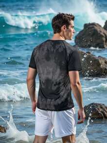 Manfinity KASUA Men's Summer Beach Tie-Dye Raglan Sleeve Rash Guard - Black - View 2