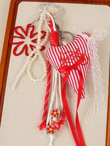Joivida 1Pc Lace Bow Pearl Chain Bag Charm – Sweet Embroidered Letter Heart Keychain For Women - Multicolor - View 15