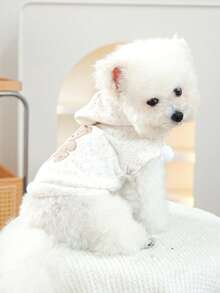 PETSIN 1件通用猫狗服装，柔软毛绒小熊刺绣宠物连帽衫，适合小型犬作为春秋季舒适的服装。 - 米色 - 查看 5