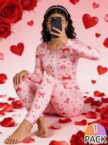 Bộ áo liền quần dài tay ôm sát cho bé gái, có nơ và họa tiết trái tim, khóa kéo, thích hợp mặc ở nhà. - Nhiều màu - Xem 9